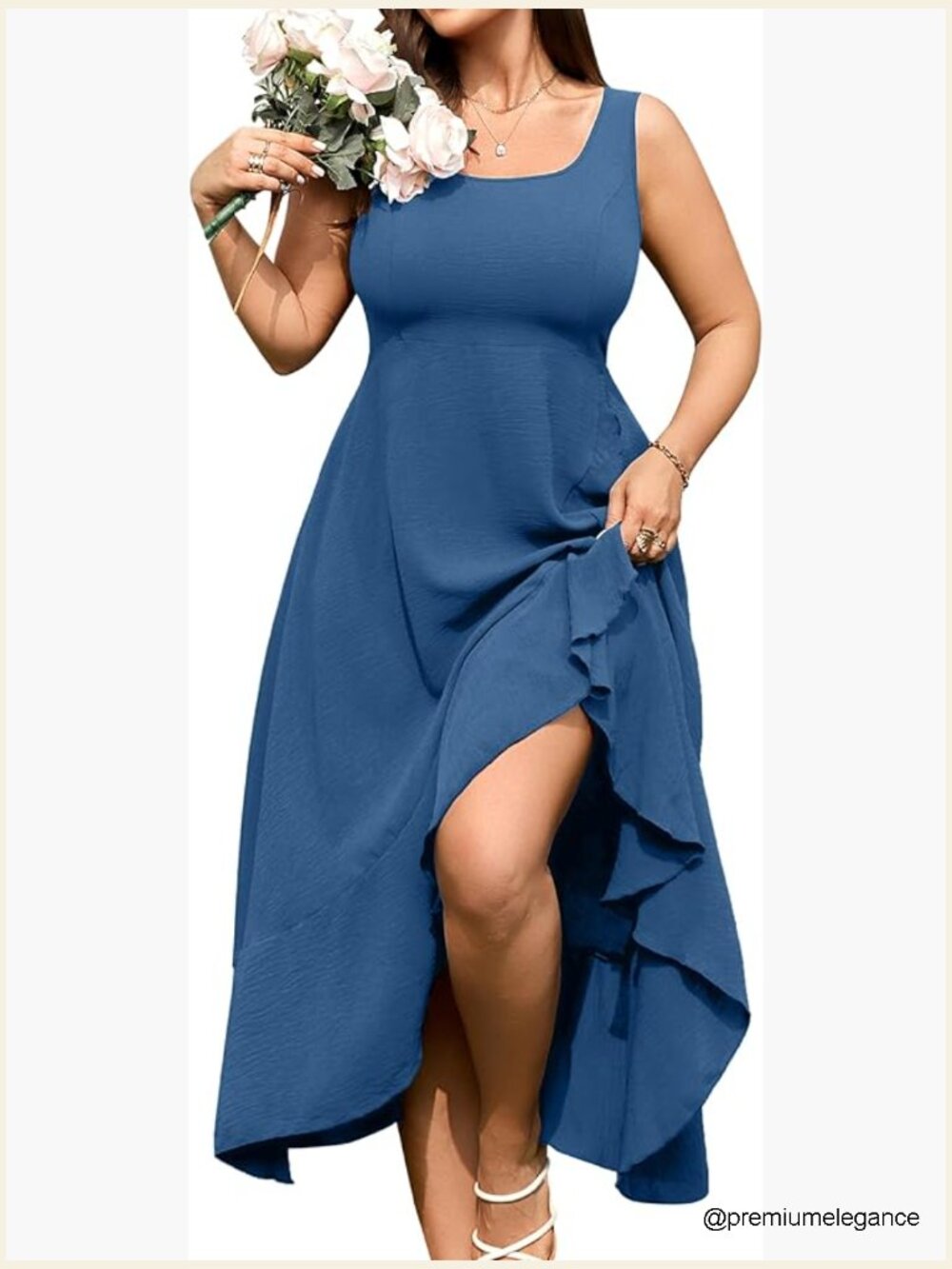Plus Size Maxi Dress Scoop Neck Sleeveless A-Line Ruffle Hem Wedding Guest